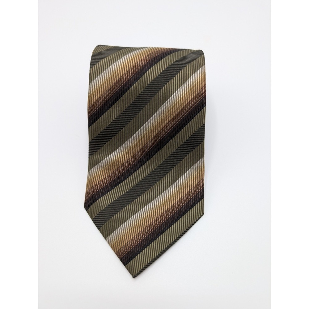 Bergamo New York Mens Necktie Brown Gold Silver Jacquard Diagnol Stripe
